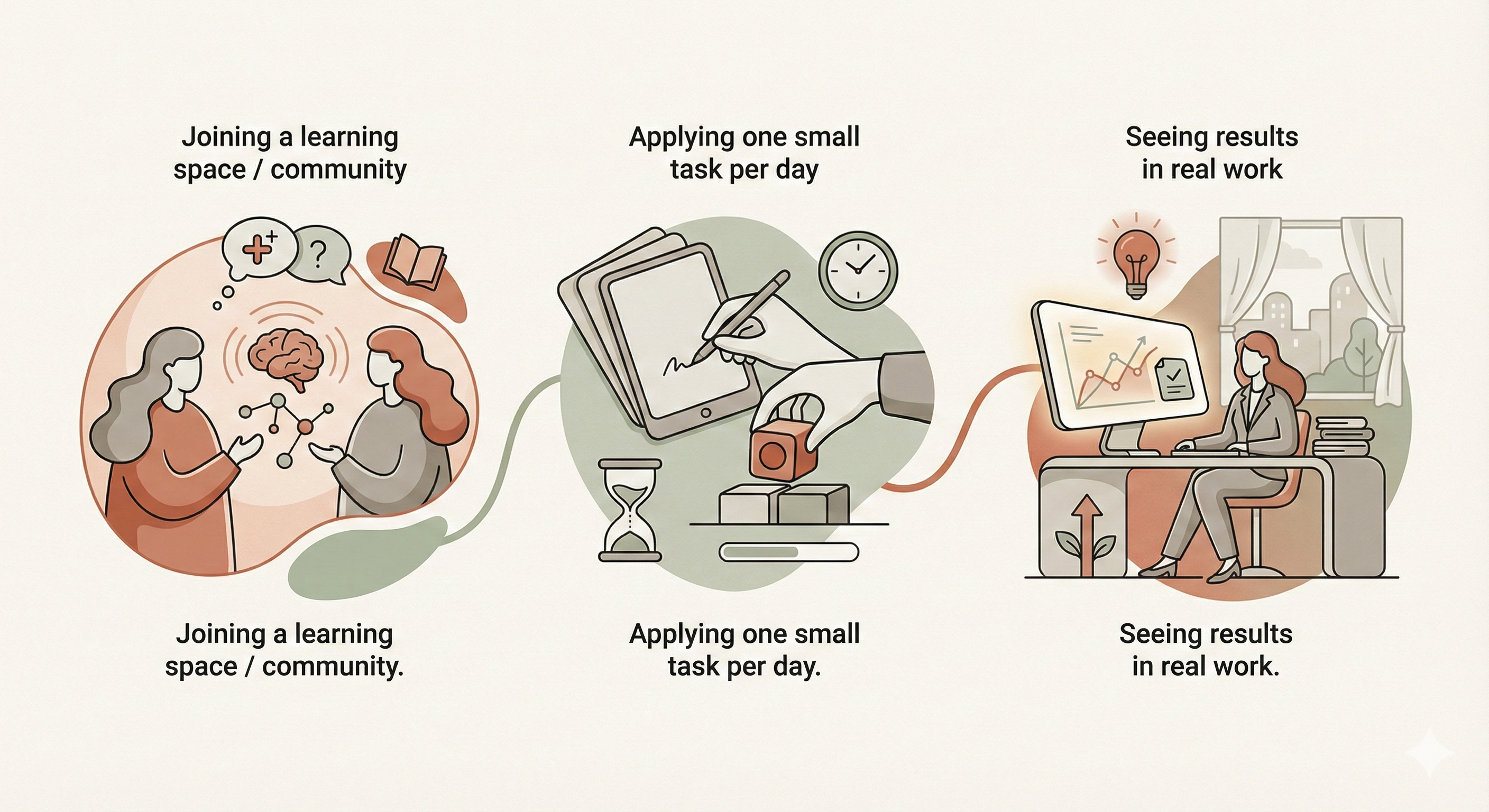How the 5-day AI course works: Join community, apply one task a day, see real results.