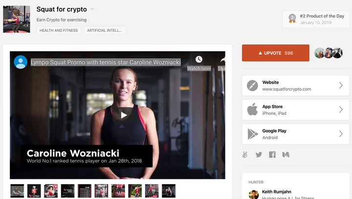 No.2 on Product Hunt with Caroline Wozniacki